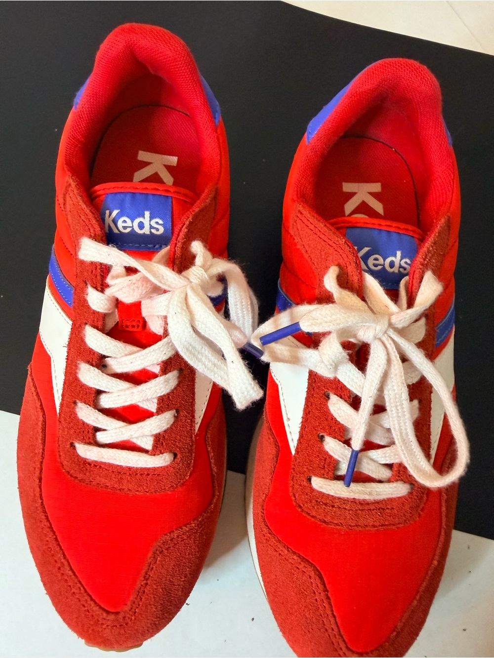 Keds Retro Rena Red, White, & Blue 70’s Suede Leather Lace-Up Sneakers Size 6.5 - Picture 8 of 10
